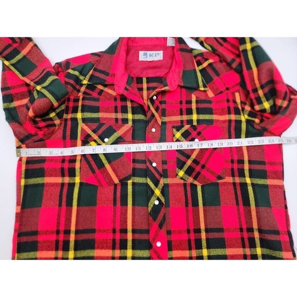 KP Vintage Plaid Flannel Lightweight Western Pearl Snap Acrylic Men's Size … - Picture 9 of 12
